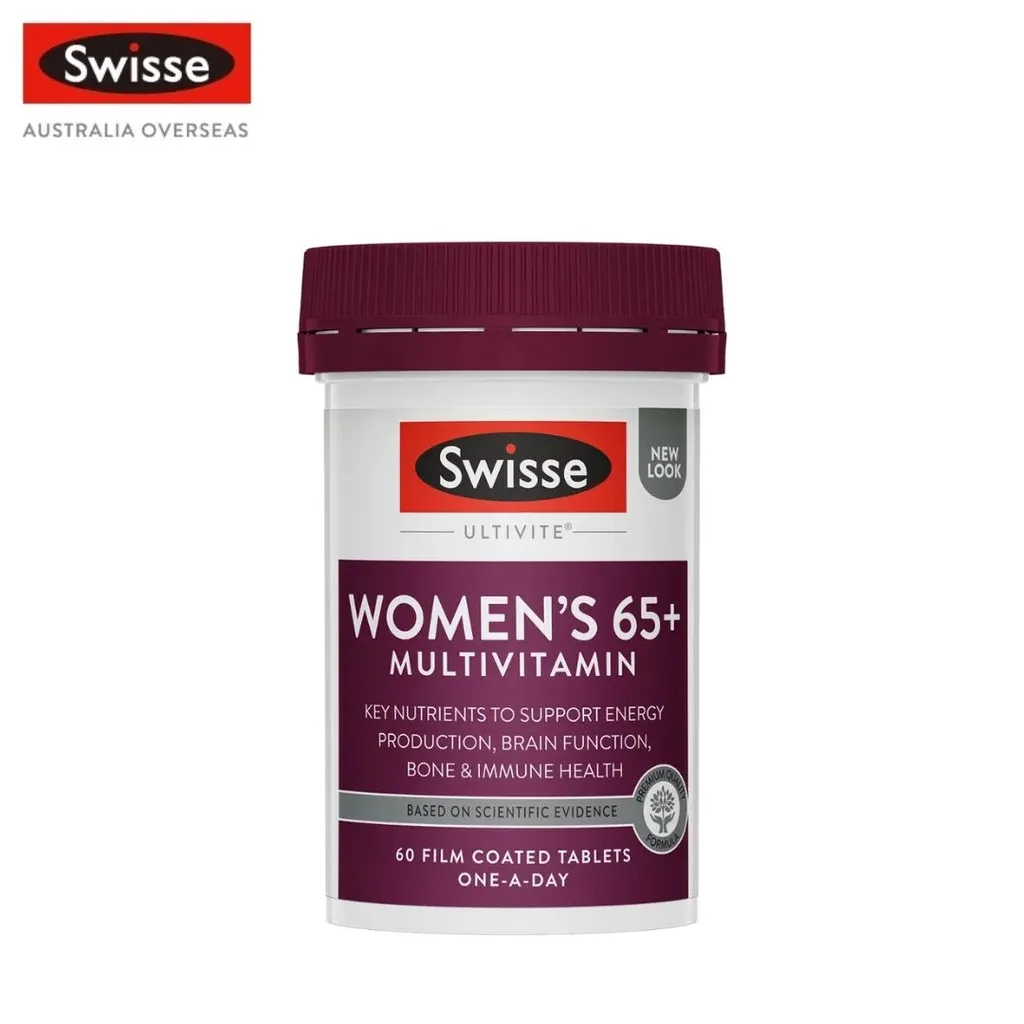 Swisse Ultivite Women's 65 Plus multivitamin tablet bottle, 60-count, front view