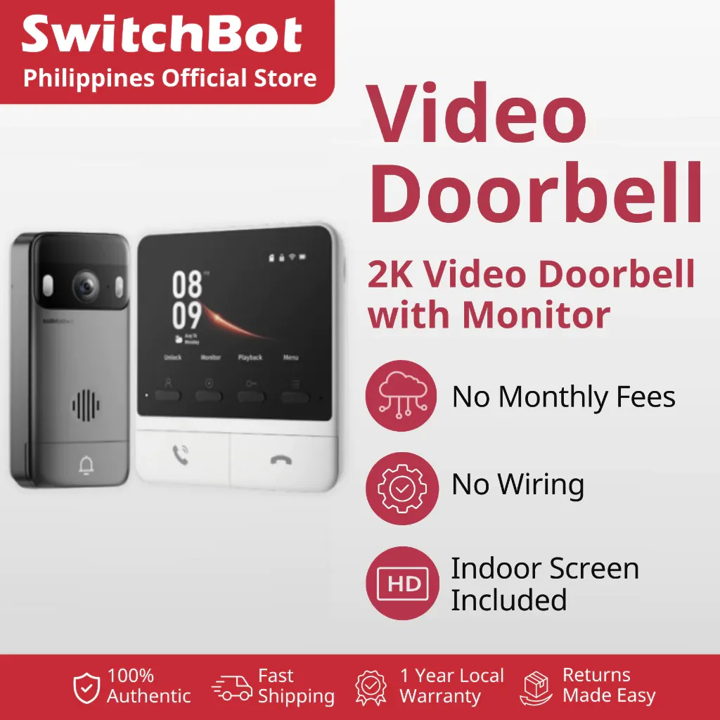 SwitchBot 2K video doorbell beside its 4.3 inch indoor monitor screen