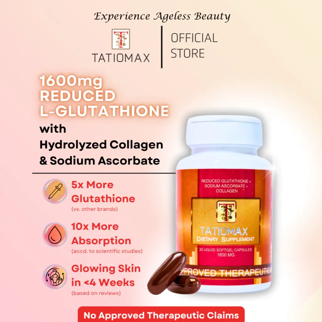 Tatiomax 1600mg reduced glutathione softgel capsule bottle, 30-count