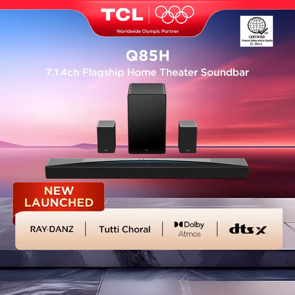 TCL Q85H 7.1.4ch flagship soundbar with wireless subwoofer and surround speakers