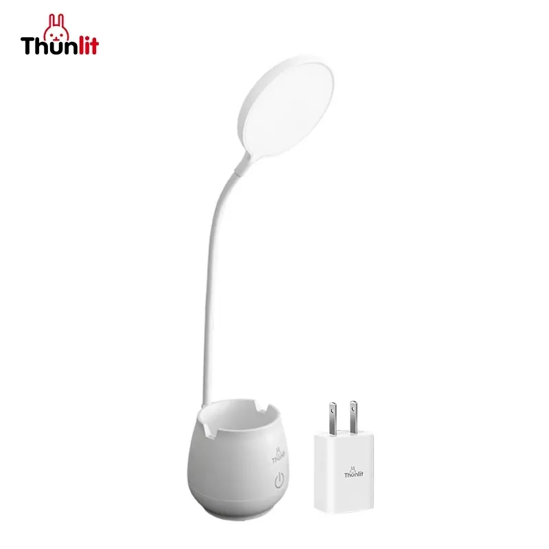 Thunlit college desk lamp with an integrated phone holder and folding arm, rechargeable