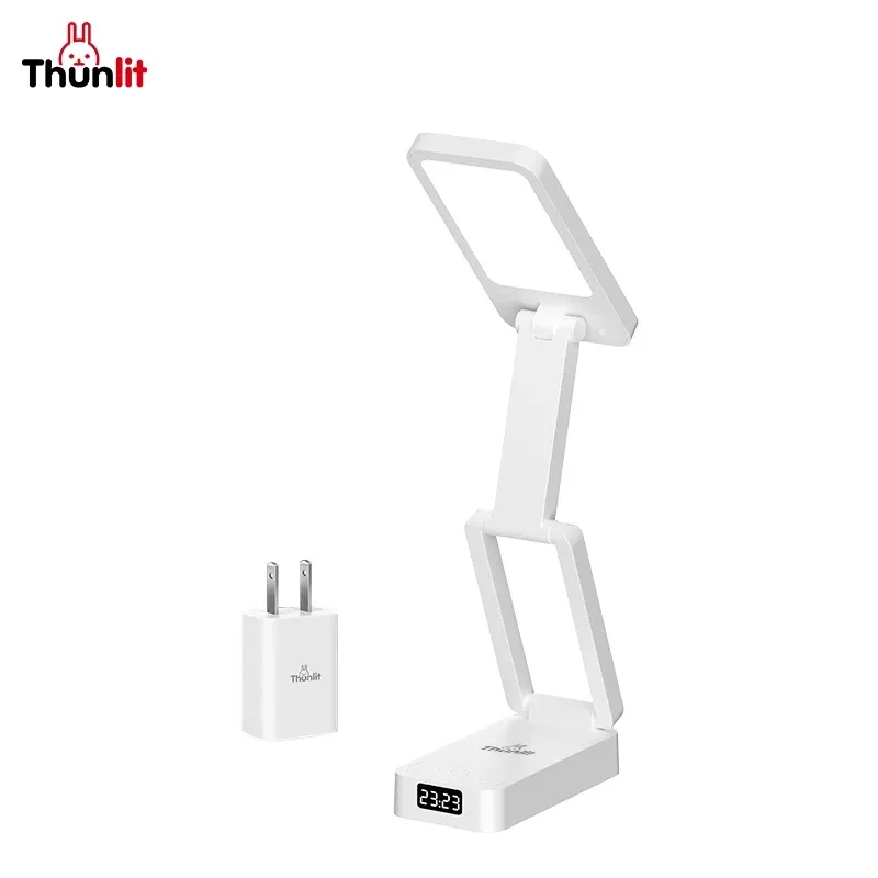 Thunlit folding study lamp with a digital clock display in the base, 5000mAh rechargeable