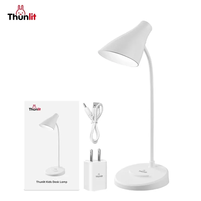 Thunlit kids desk lamp with a wide light bar and adjustable arm, USB plug-in, on a study desk