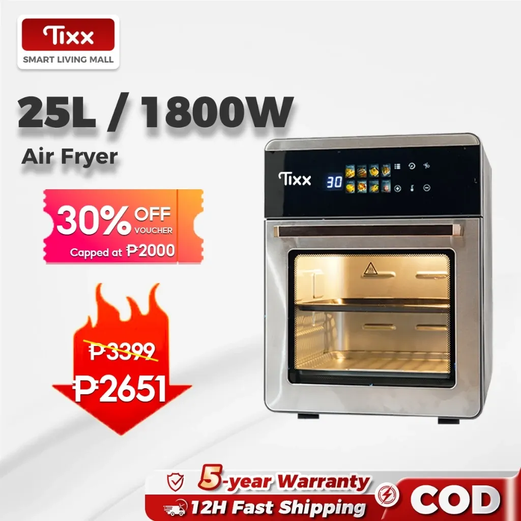 Tixx 25L air fryer oven with visual glass door and digital touch screen