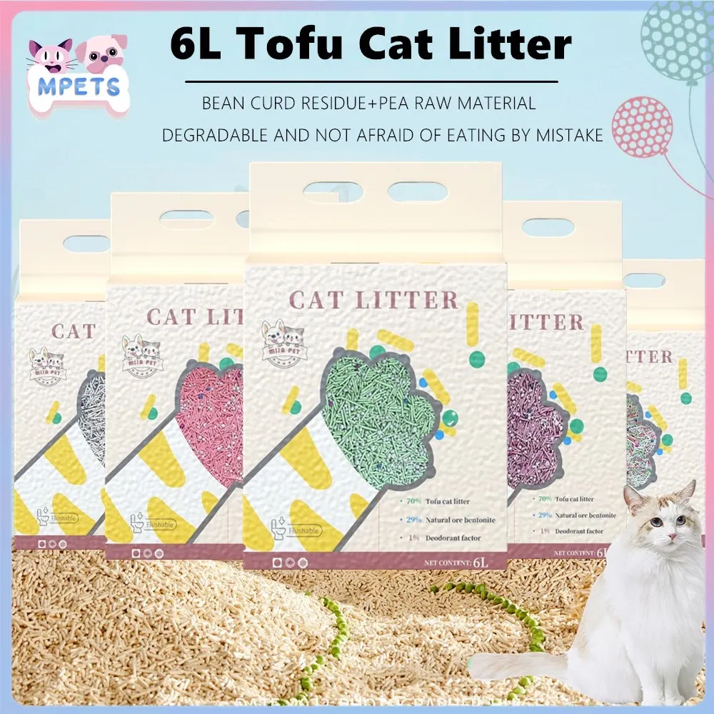 Cat Litter Sand 6L Fast Clumping Tofu Cat Litter with Dust-Free Bentonite Food Grade Plant Tofu