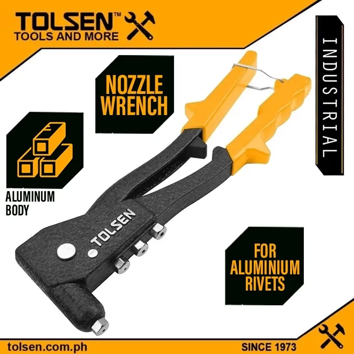 Tolsen 43003 10.5 inch industrial hand riveter with a yellow aluminium body and black grips
