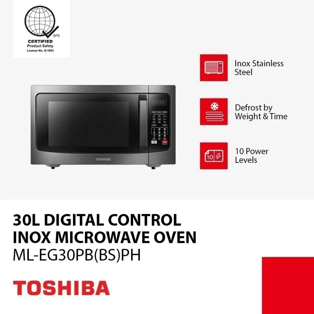 Toshiba 30L digital microwave oven with grill in inox steel
