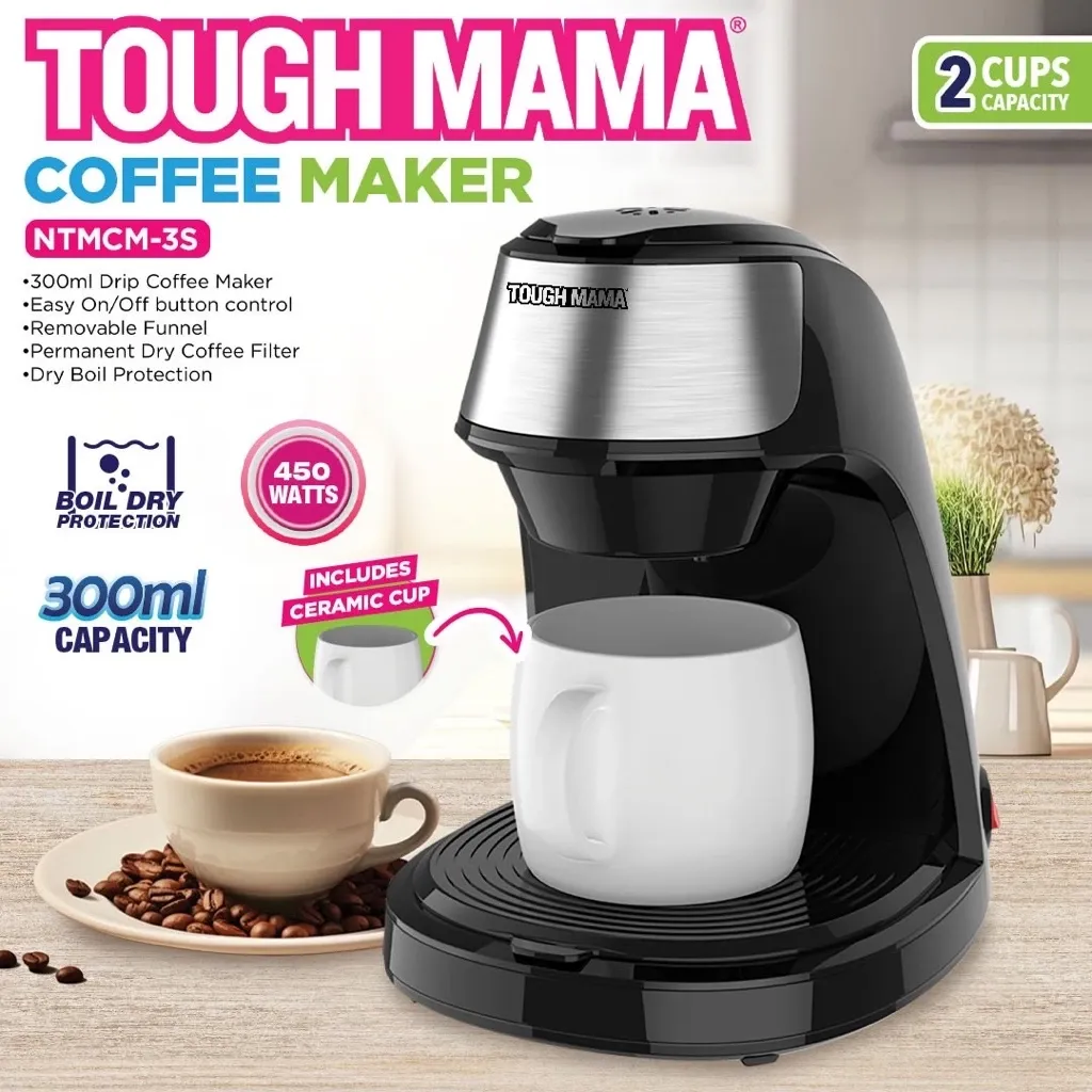 Tough Mama NTMCM-3S drip coffee maker in white and black, minimalist design