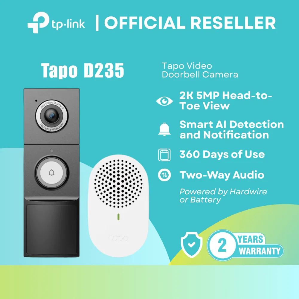 TP-Link Tapo D235 2K video doorbell with rechargeable battery, front view
