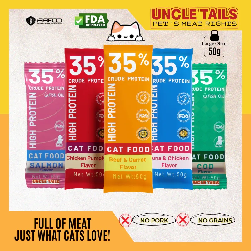 New User Cat Food Wet Food (35% Protein), UNCLE TAIL 50gr Staple Cat Treat Sticks