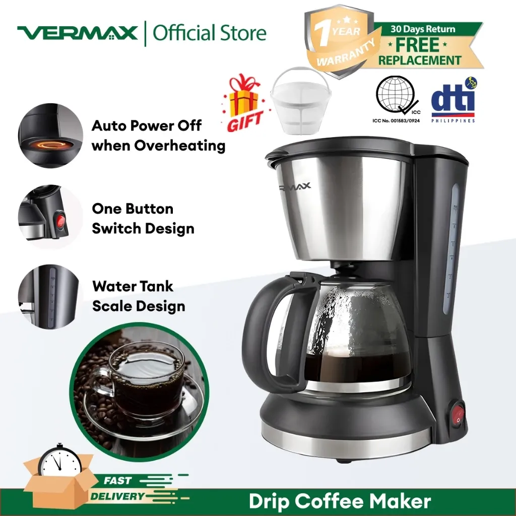 Vermax 0.7L electric drip coffee maker with washable filter