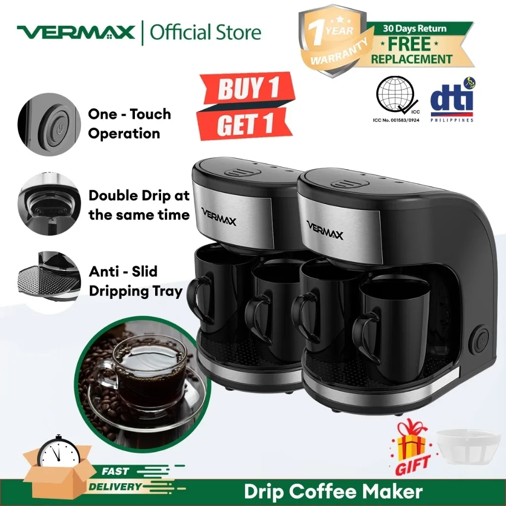 Vermax 2-cup drip coffee maker, buy 1 take 1 bundle