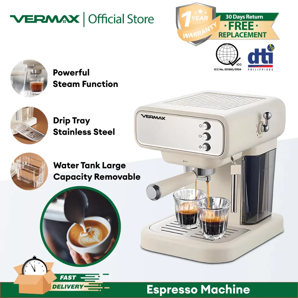 Vermax 20 bar semi-automatic espresso machine with 1.2L tank