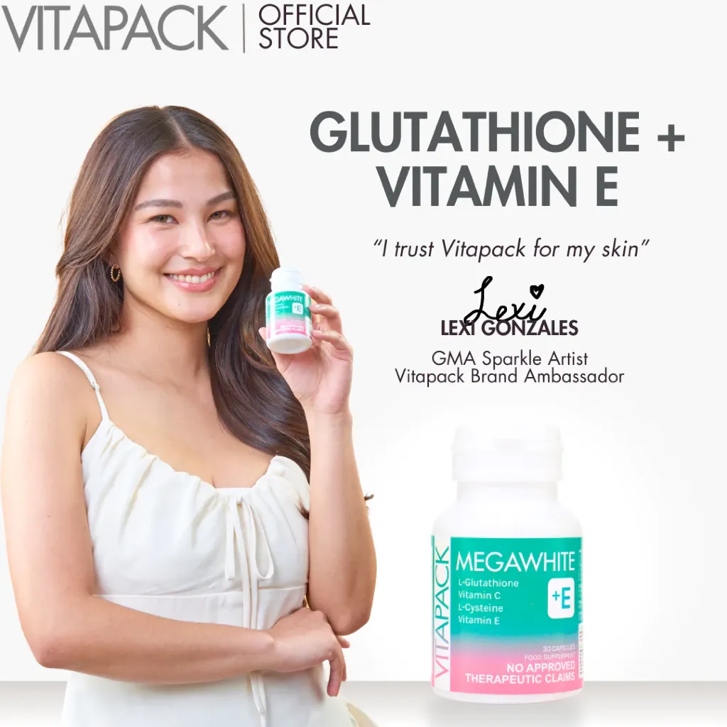 Vitapack Megawhite Plus E glutathione capsule bottle, 30-count