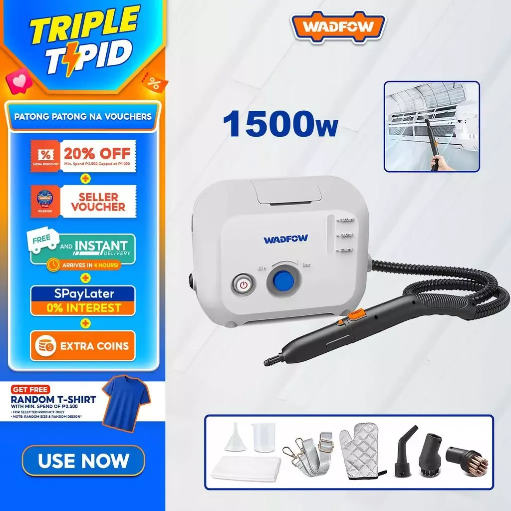 Wadfow WSTC1501 1500W air conditioner steam cleaner with hose and brush kit, front view
