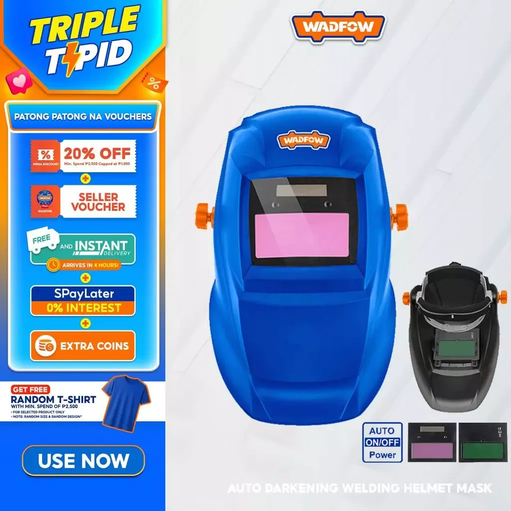 Wadfow WWH2501 blue and black solar auto darkening welding helmet, front view