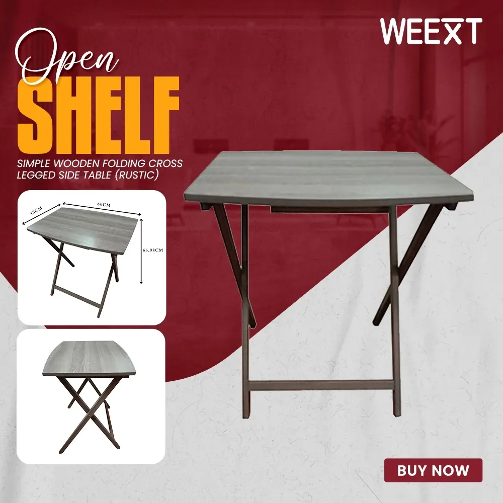 WEEXT rustic wood finish foldable table styled for a small space