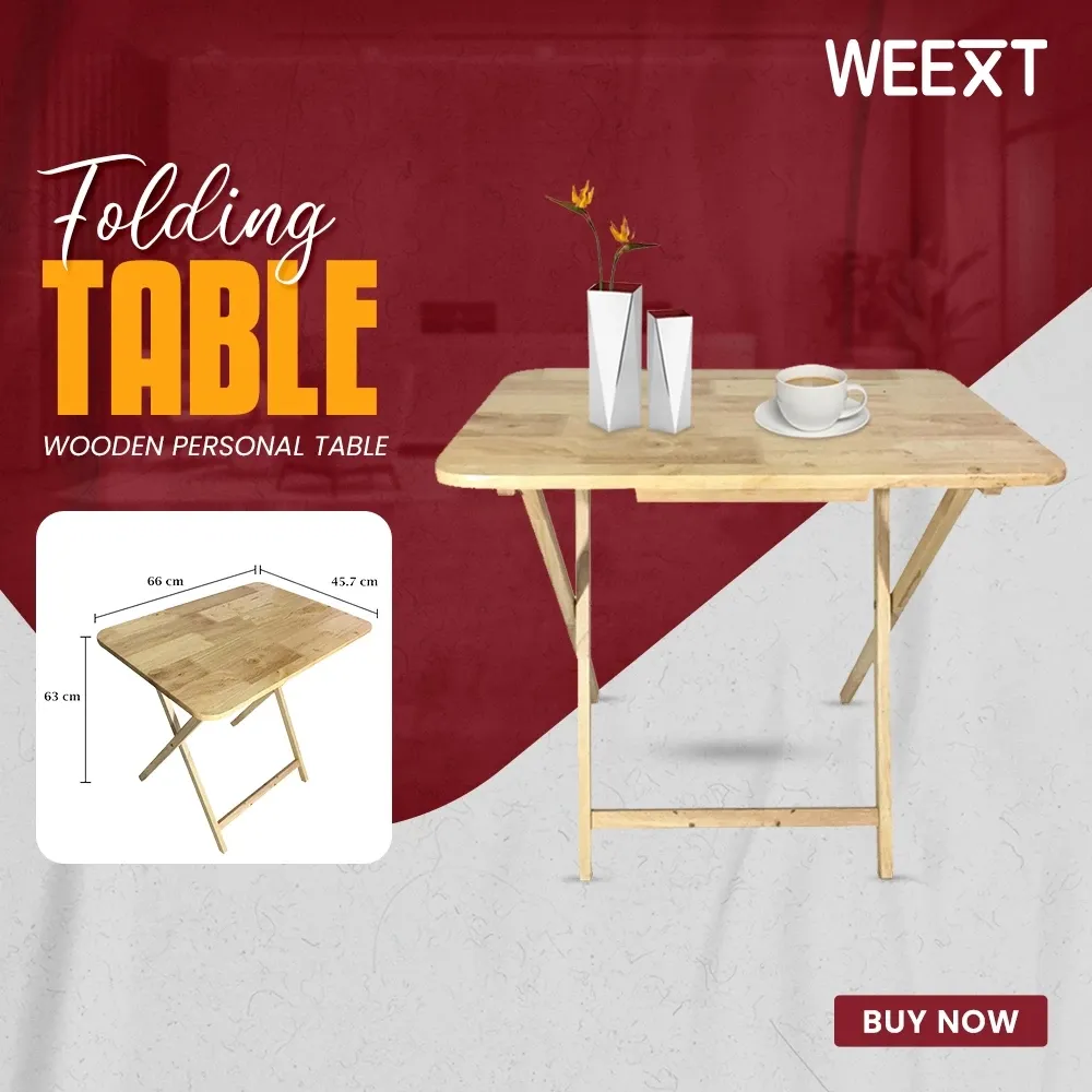 WEEXT wooden personal folding table with folding legs, angled view
