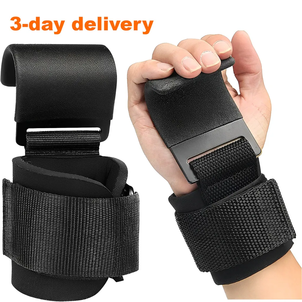 Weight lifting hook grips with wrist wraps, 2-piece set