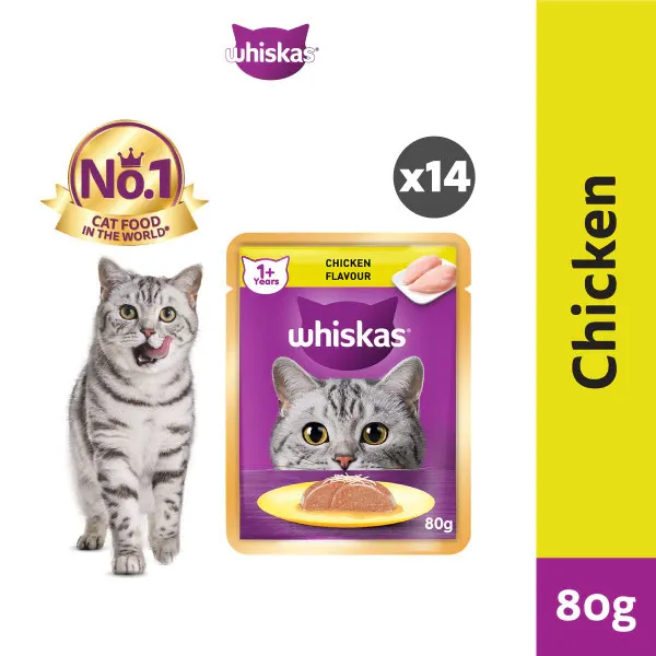 WHISKAS Cat Food Wet Pouch Adult 80g (14-Pack)