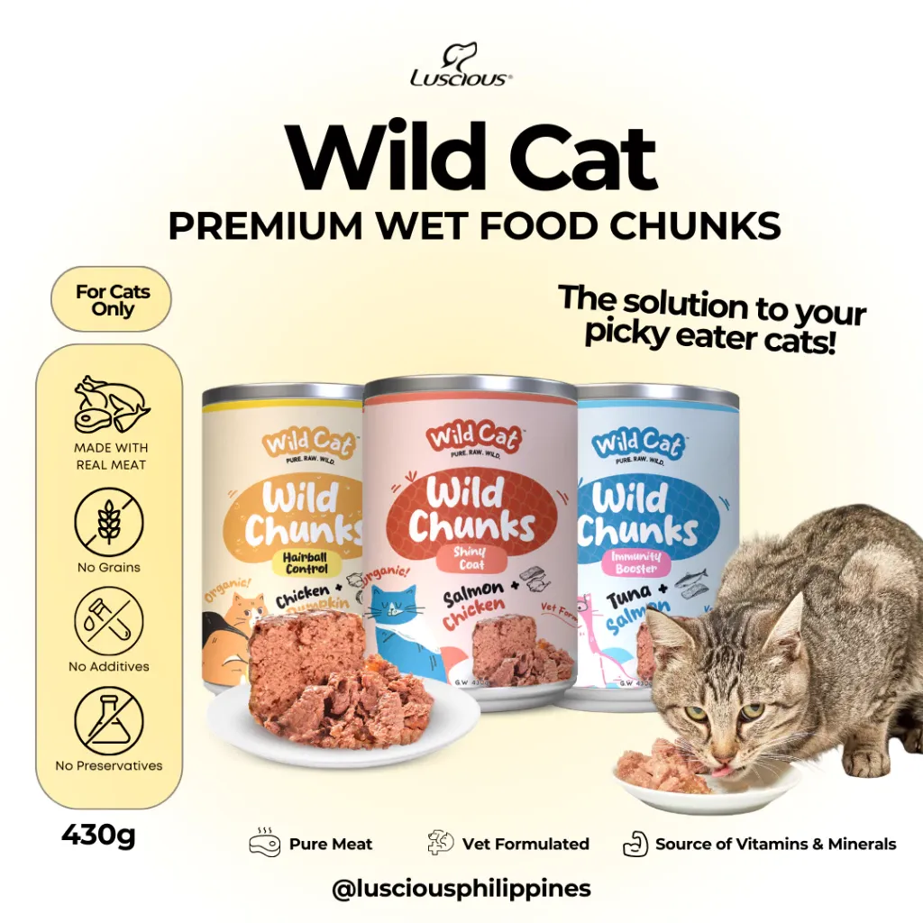 Wild Cat Premium Wild Chunks Cat Wet Food Can Organic Cat Wet Food Meal Topper Wet Food Chunks