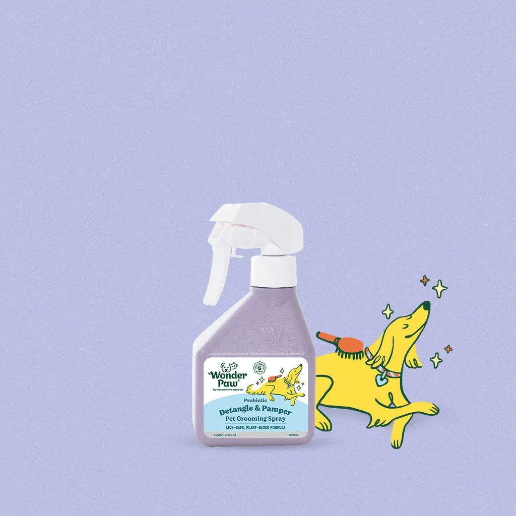 WonderPaw Probiotic Detangle and Pamper pet grooming spray 300ml bottle, front view