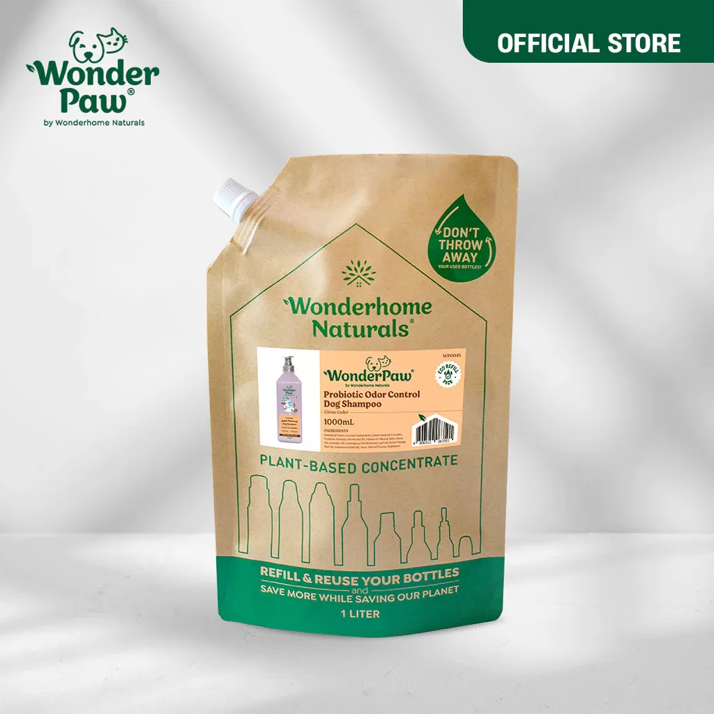 WonderPaw Probiotic Odor Control dog shampoo 1L refill pouch, front view