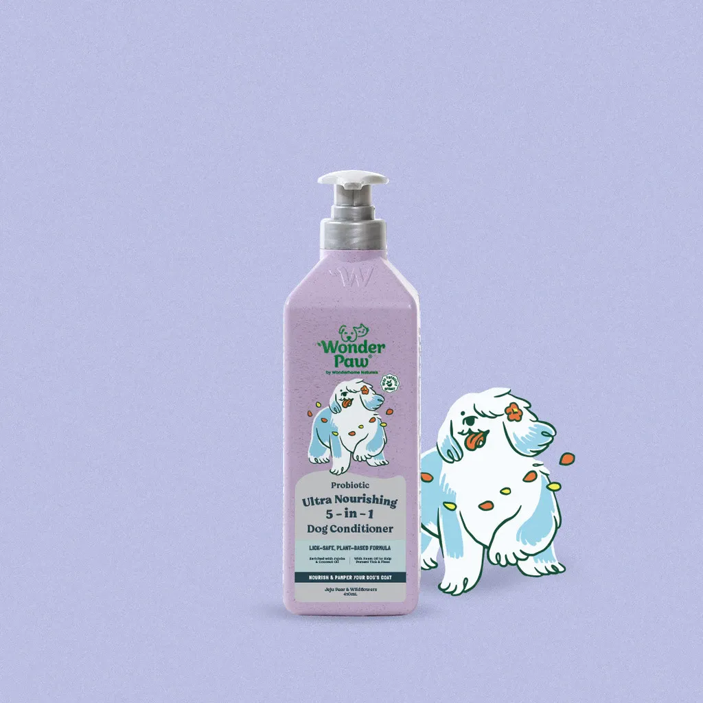 WonderPaw Probiotic Ultra Nourishing 5-in-1 dog conditioner 450ml bottle, Jeju Pear and Wildflowers