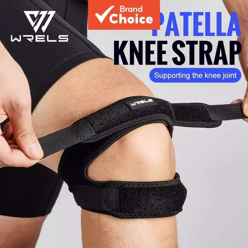 Wrels sports double patellar knee strap with two adjustable bands and open kneecap wrap, worn on leg