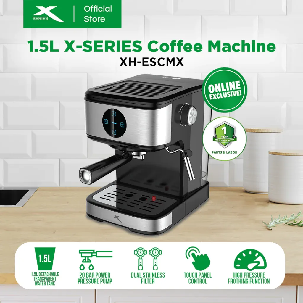 X-SERIES XH-ESCMX 1.5L espresso machine with touch panel and milk frother
