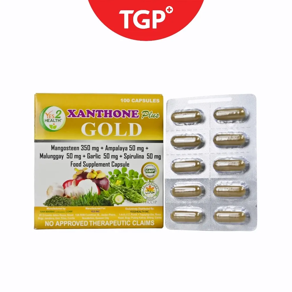 Xanthone Plus Gold herbal capsule sachet, 550mg, 10 capsules, front view