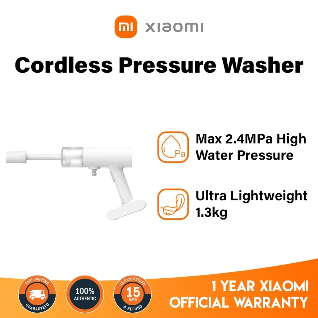 Xiaomi cordless pressure washer handheld unit in white with 5-in-1 spray head