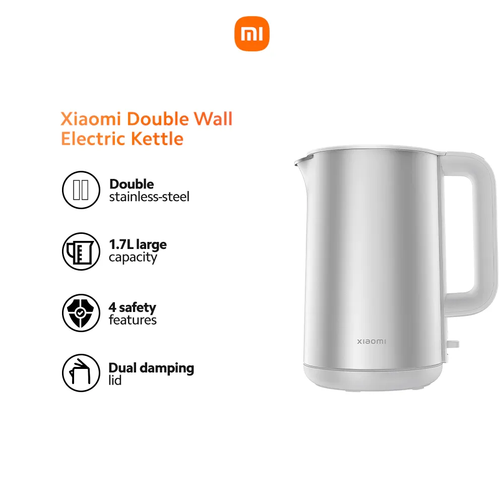 Xiaomi double wall electric kettle in white with a cordless base, front view