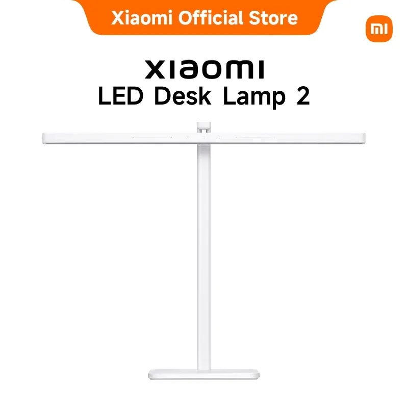 Xiaomi LED Desk Lamp 2 in white with a wide LED bar head and jointed arm on a round base