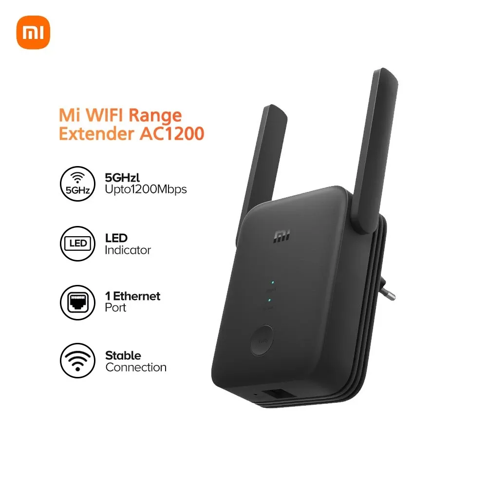 Xiaomi Mi Wi-Fi Range Extender AC1200, white wall-plug dual-band repeater, front view