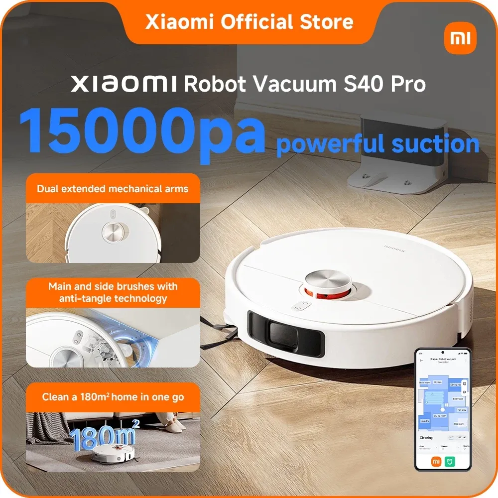 Xiaomi Robot Vacuum S40 Pro white robot vacuum with extending mop arm