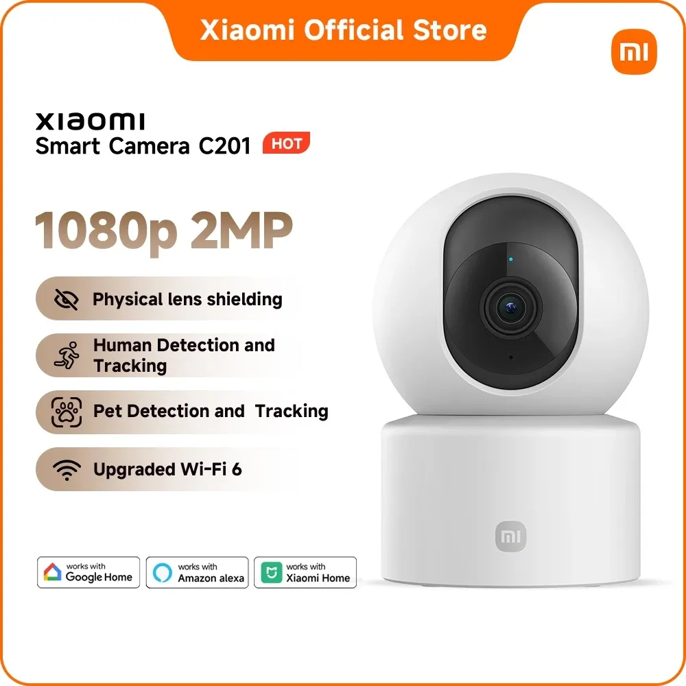 Xiaomi Smart Camera C201, a white spherical pan-and-tilt indoor camera on a cylindrical base, front view
