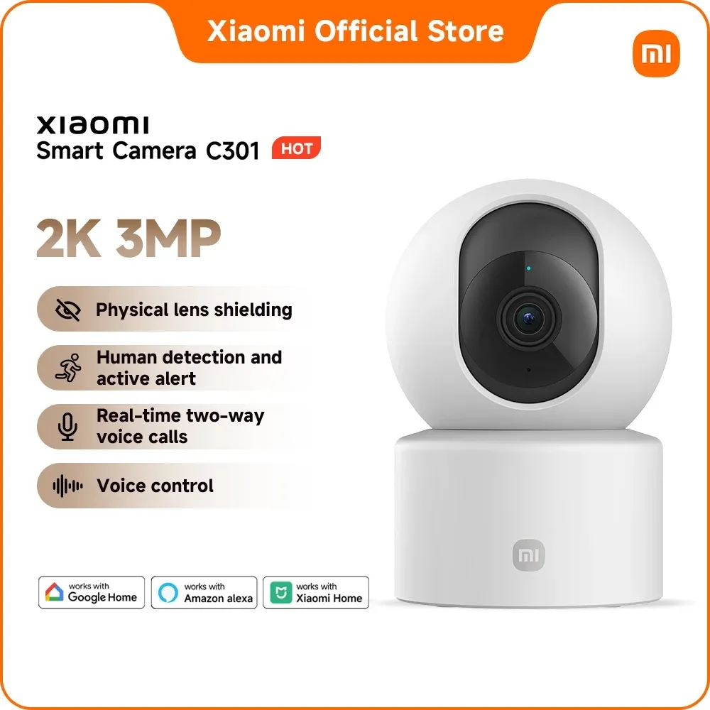 Xiaomi Smart Camera C301, a white spherical pan-and-tilt indoor camera on a cylindrical base, front view
