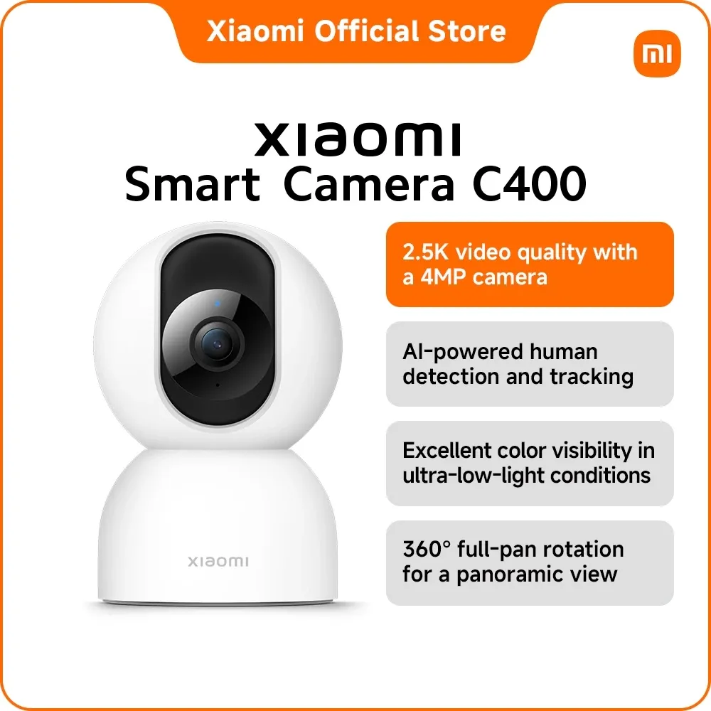 Xiaomi Smart Camera C400, a white spherical pan-and-tilt indoor security camera on a round base, front view