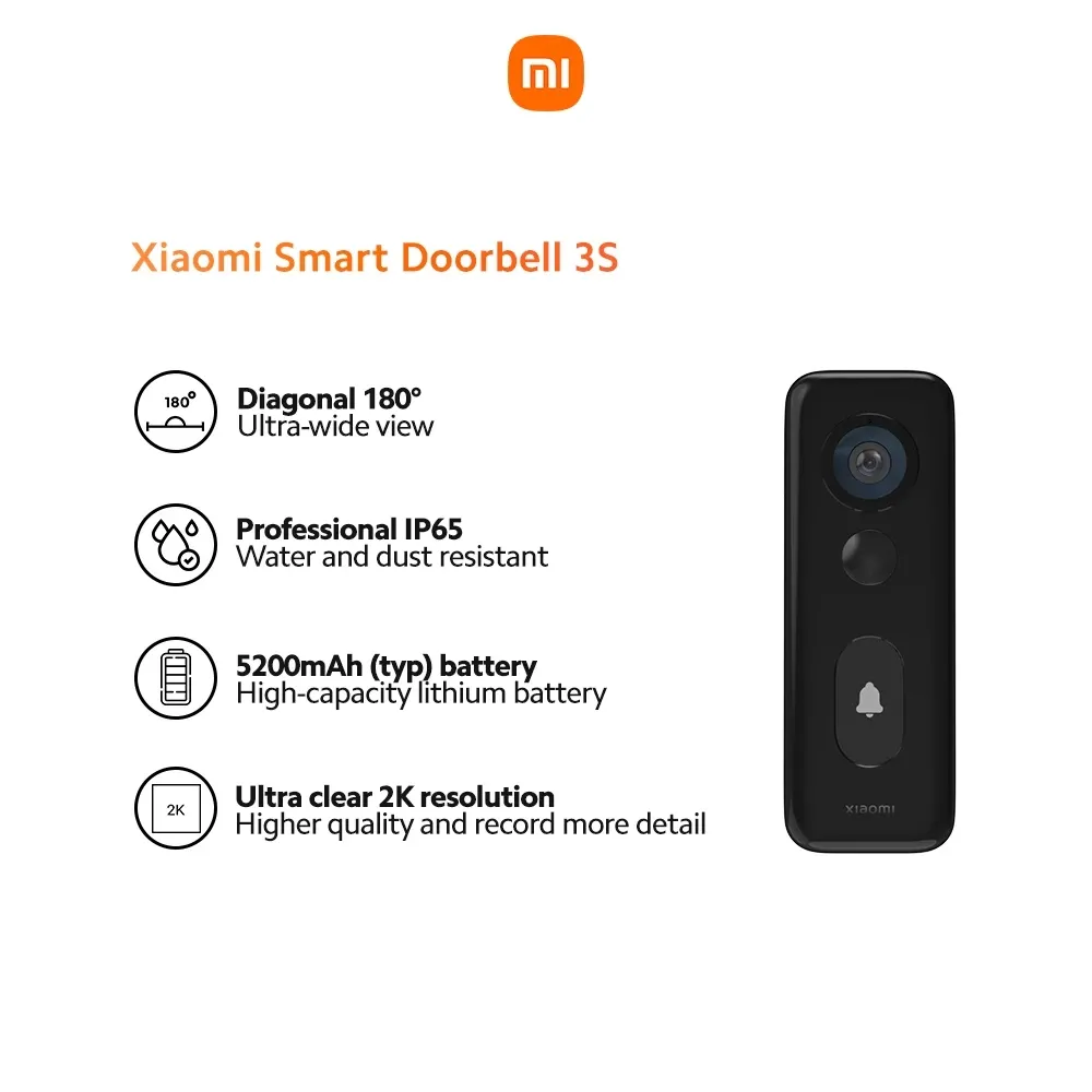 Xiaomi Smart Doorbell 3S 2K battery video doorbell, front view