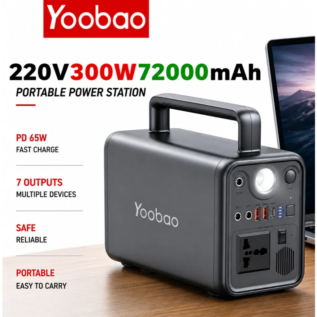 Yoobao EN300WLPD 300W portable power station with LED light panel and AC outlet