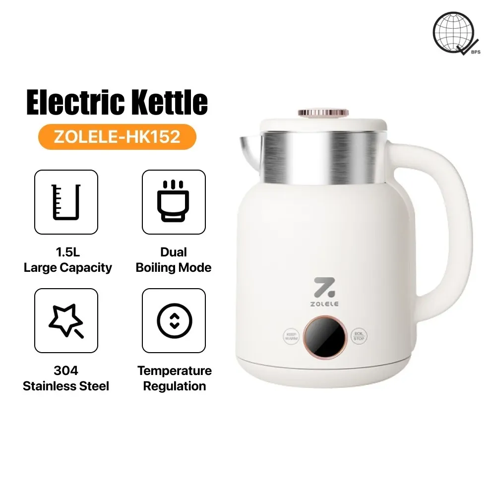 ZOLELE HK152 1.5L stainless steel electric kettle with touch temperature controls, front view